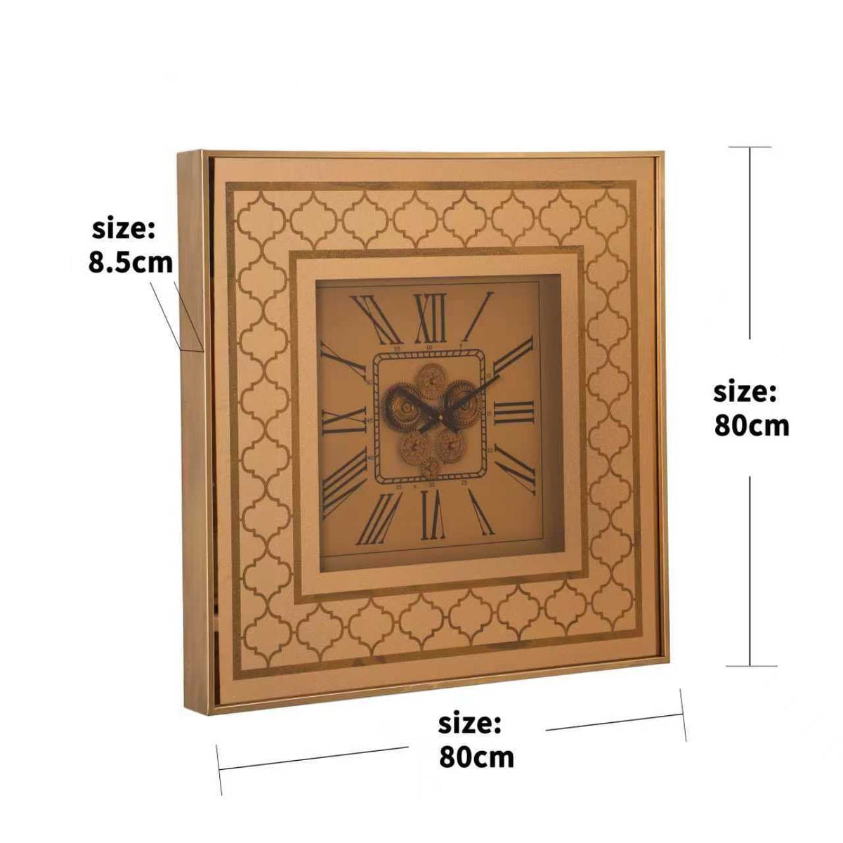 Square Wooden Gear Wall Clock with Geometric Border