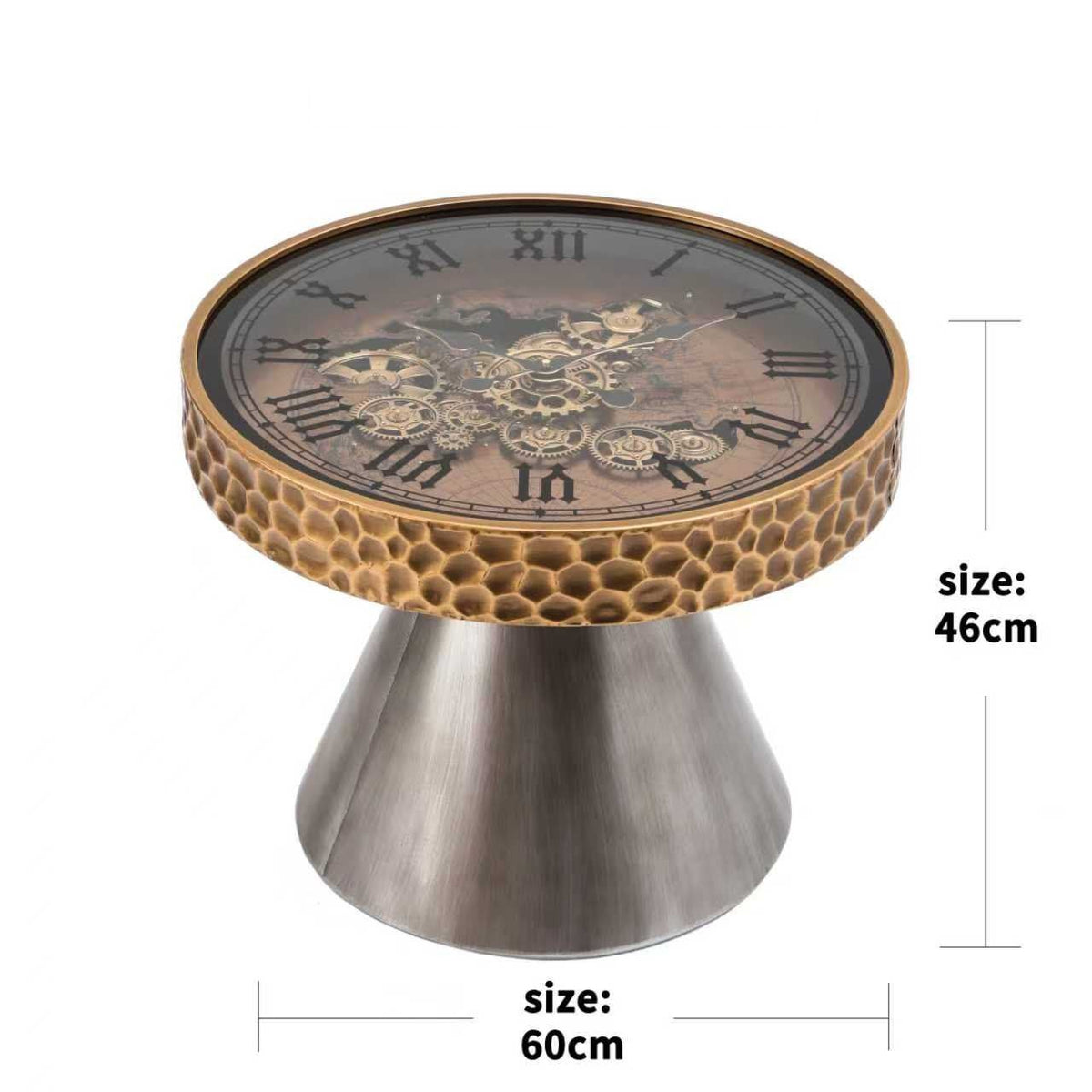 Gear Clock Coffee Table with Hammered Gold Rim