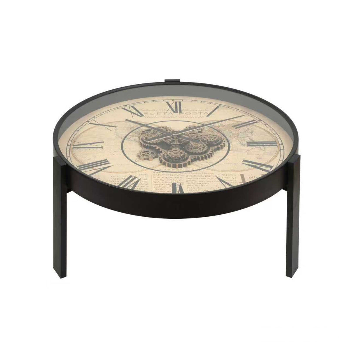 Large Clock Coffee Table – Cream Dial, Black Frame