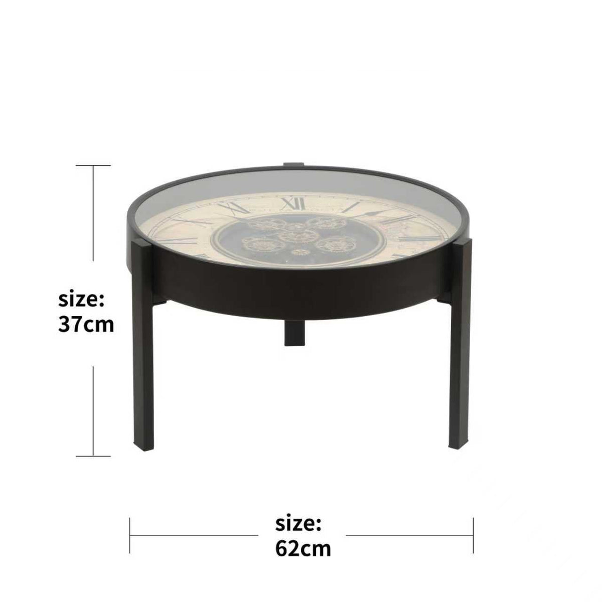 Clock Coffee Table – Cream Dial on Black Legs – size guide
