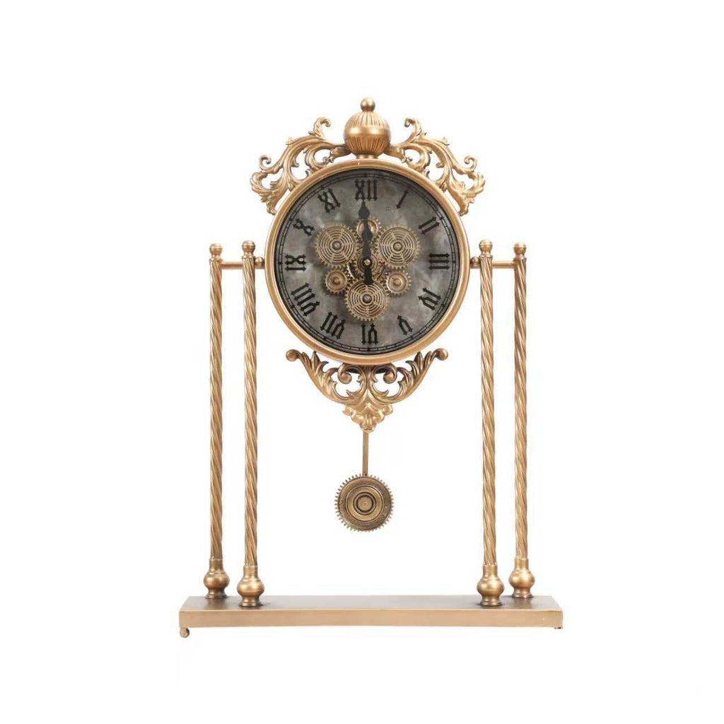 Ornate Pendulum Table Clock with Twin Pillars – Gold