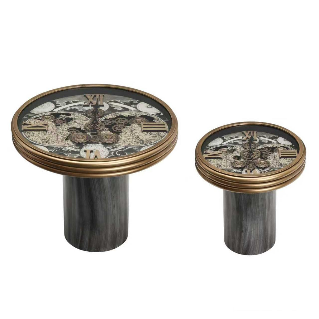World Map Gear Clock Side Tables – Set of 2
