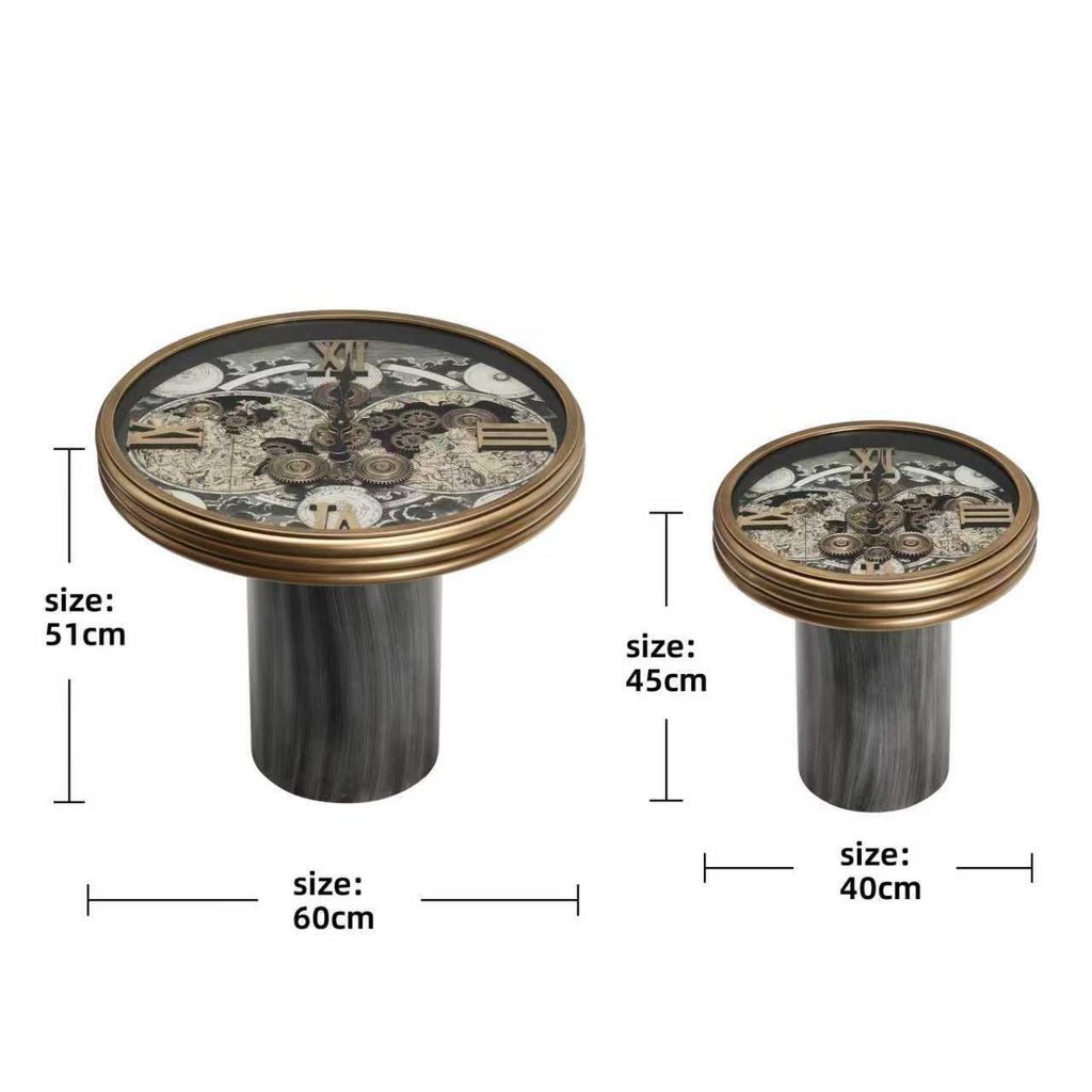 World Map Gear Clock Side Tables – Set of 2 – size guide