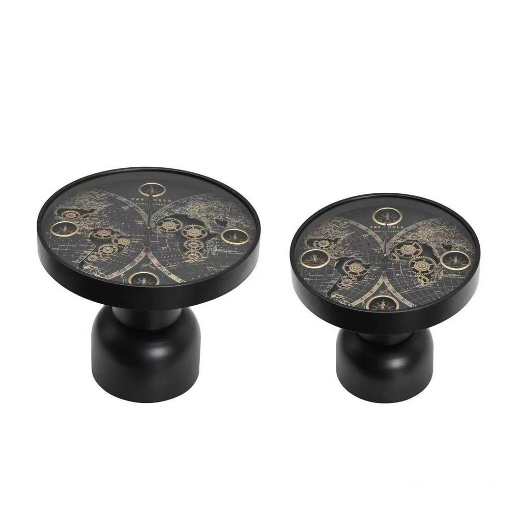 Black Gear Clock Side Tables – Set of 2
