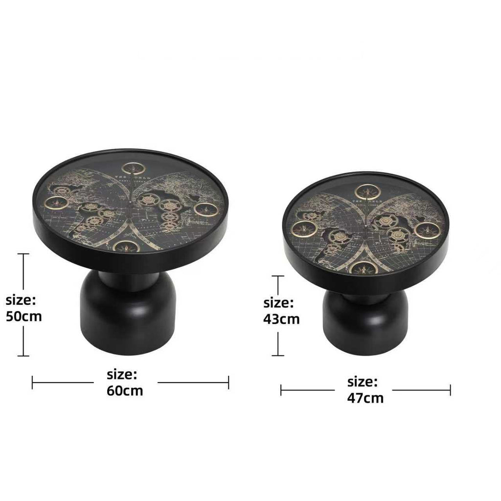 Black Gear Clock Side Tables – Set of 2 – size guide