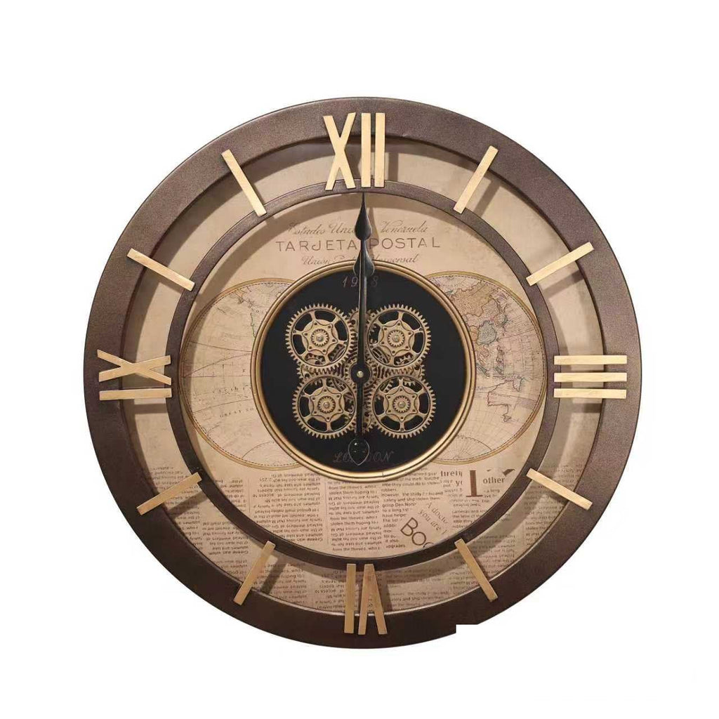 Distressed Roman Numeral Gear Wall Clock – Bronze