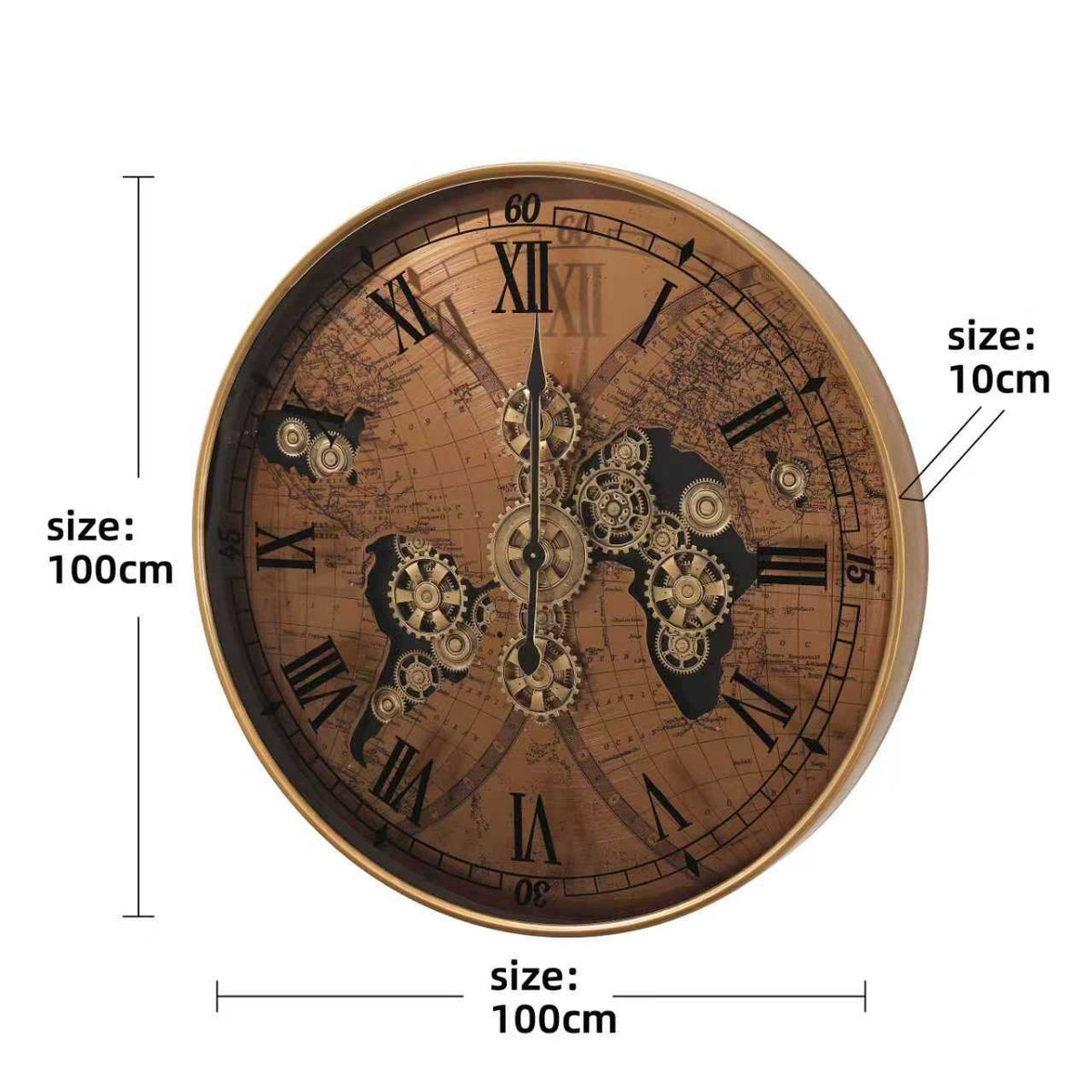 Large Copper Gear Wall Clock – Roman Numerals