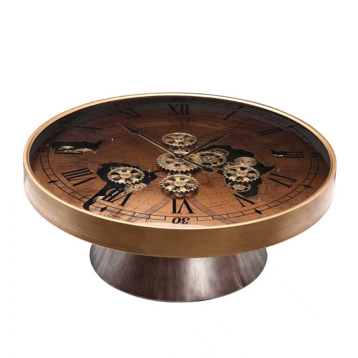 World Map Gear Clock Coffee Table – Bronze