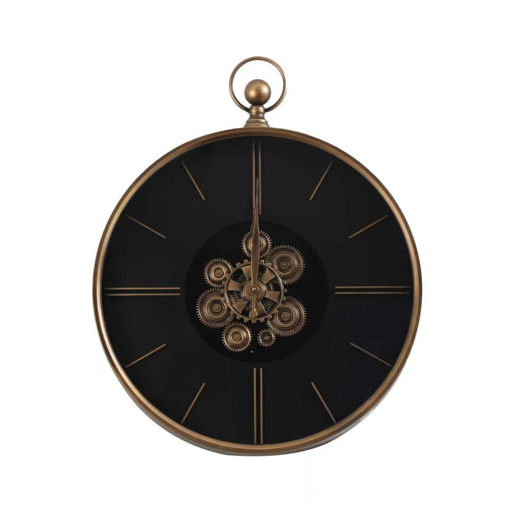 Pocket-Watch Gear Wall Clock – Black & Gold