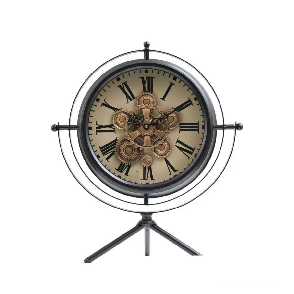 Compass-Style Table Clock on Tripod – Black & Cream