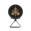 Round Gear Table Clock on Triangle Stand – Black & Gold