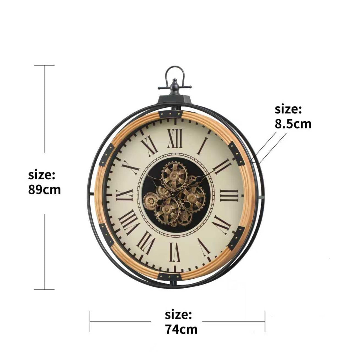 Pocket-Watch Style Wall Clock – Cream & Black – size guide