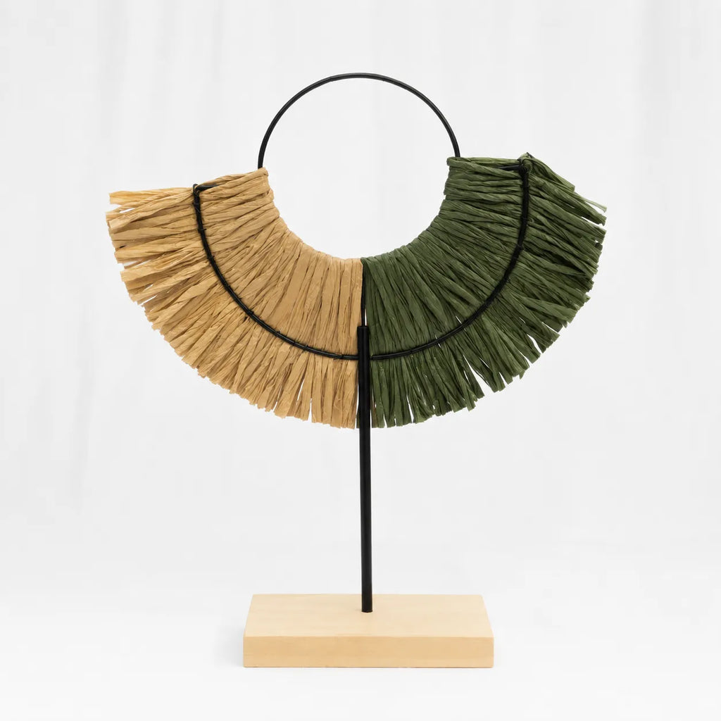 Woven Sun Disc on Wooden Stand – Large (66 cm)