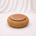 Woven Rattan Pouf Ottoman with Cushion – 3 Sizes – Rajpoot Flower House