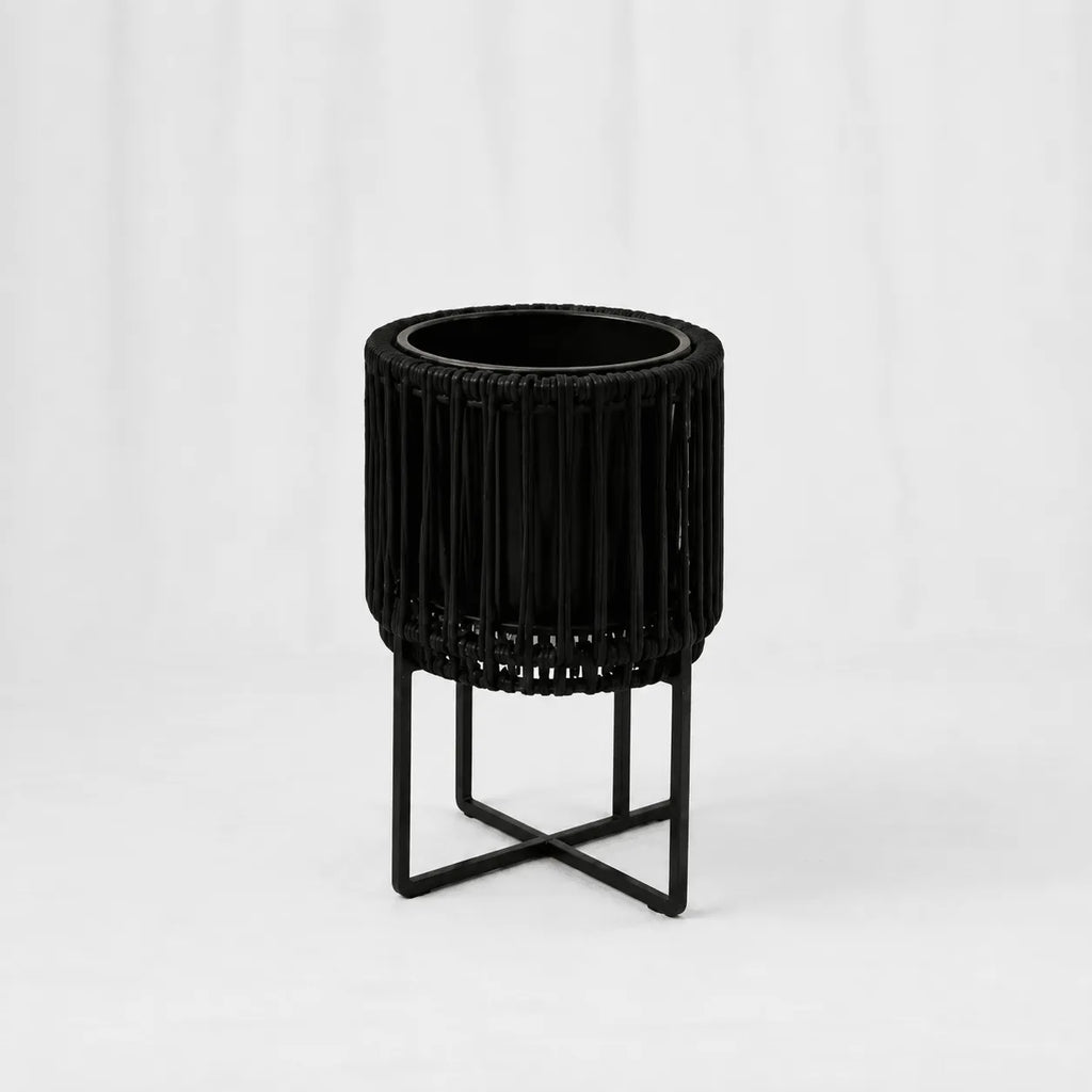 Black Rattan Planter on Metal Legs – 3 Sizes – Rajpoot Flower House