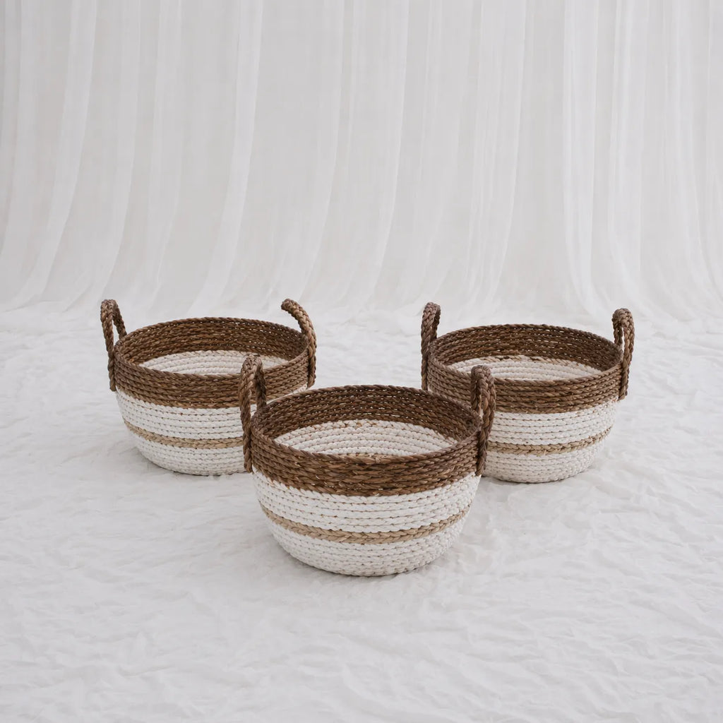 Woven Handle Baskets – Set of 3 (Classic Weave) – Rajpoot Flower House