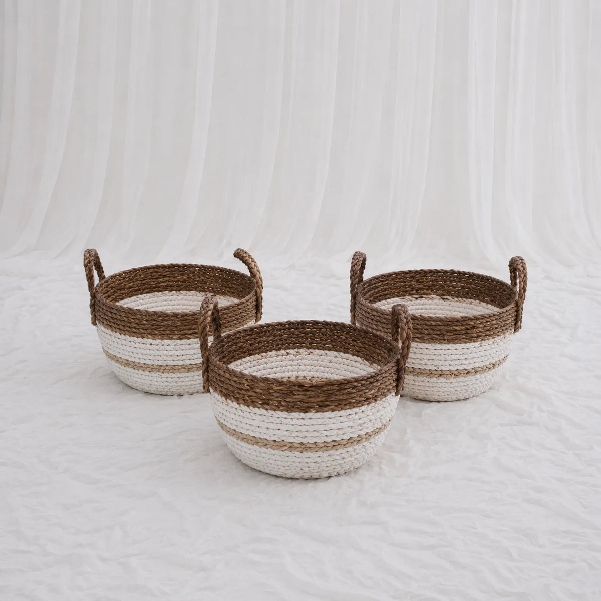 Woven Handle Baskets – Set of 3 (Classic Weave) – Rajpoot Flower House