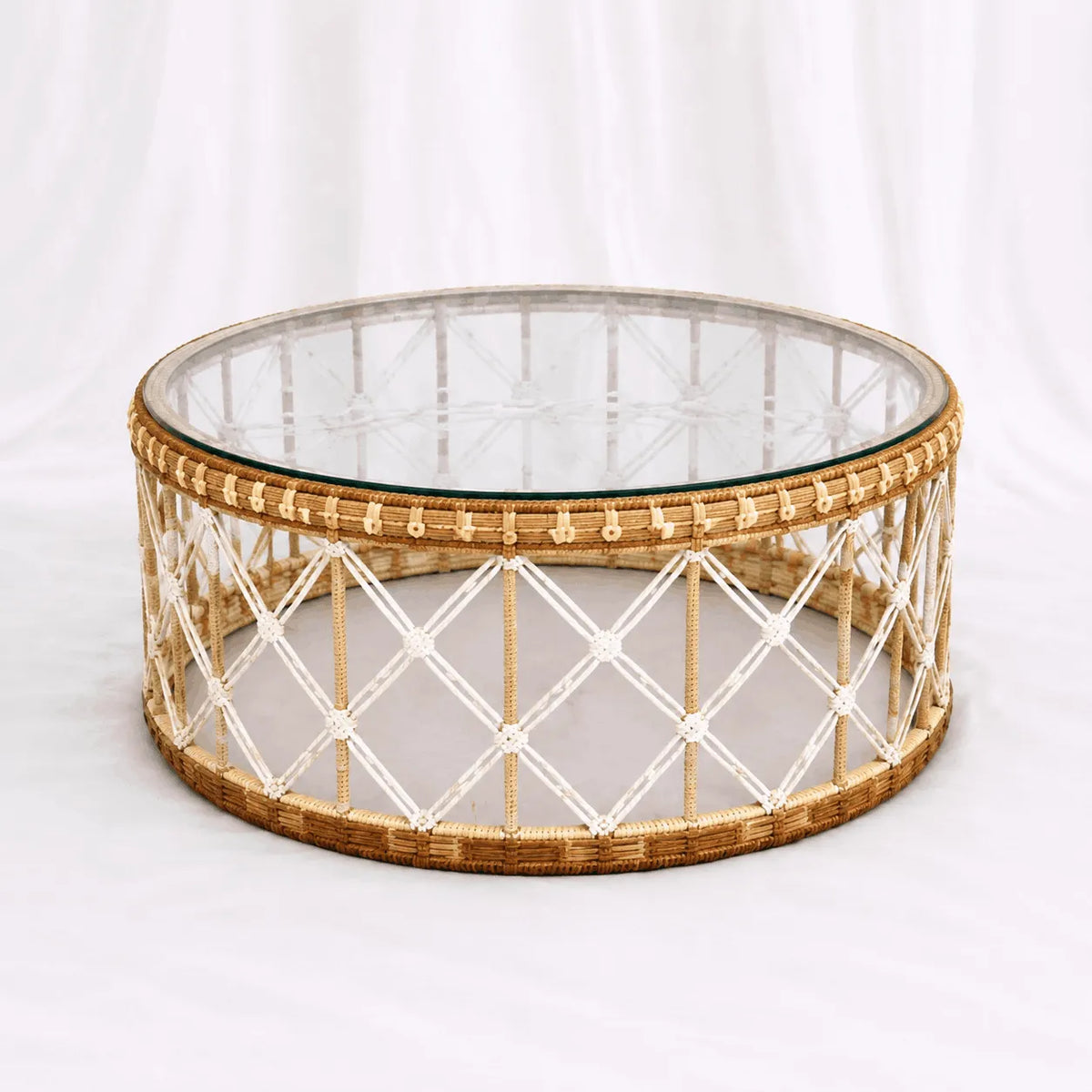 Rattan Coffee Tables with Glass Tops – Set of 2 – Rajpoot Flower House