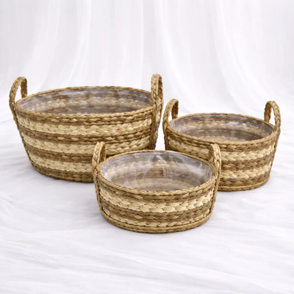 Oval Woven Storage Baskets – Set of 3 – Rajpoot Flower House