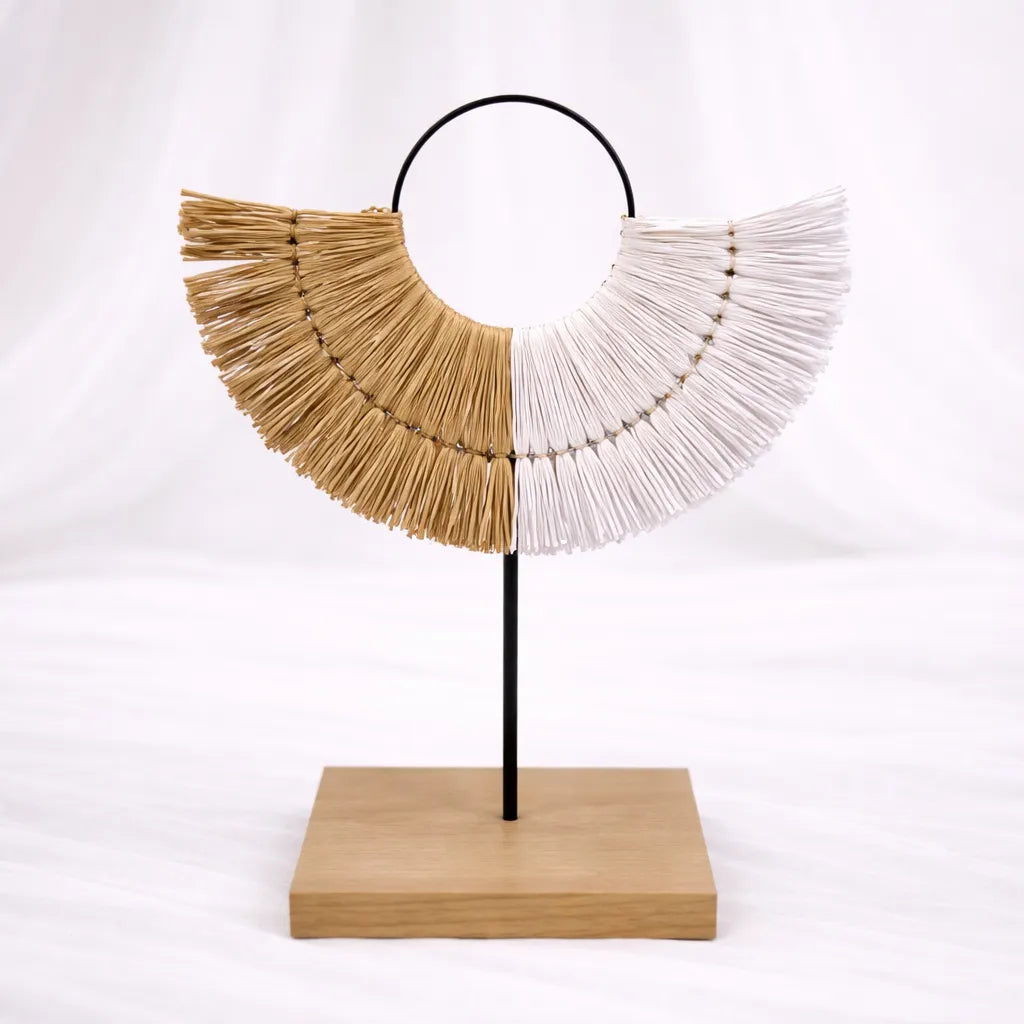 Woven Sun Disc on Wooden Stand – Medium (Style B) – Rajpoot Flower House