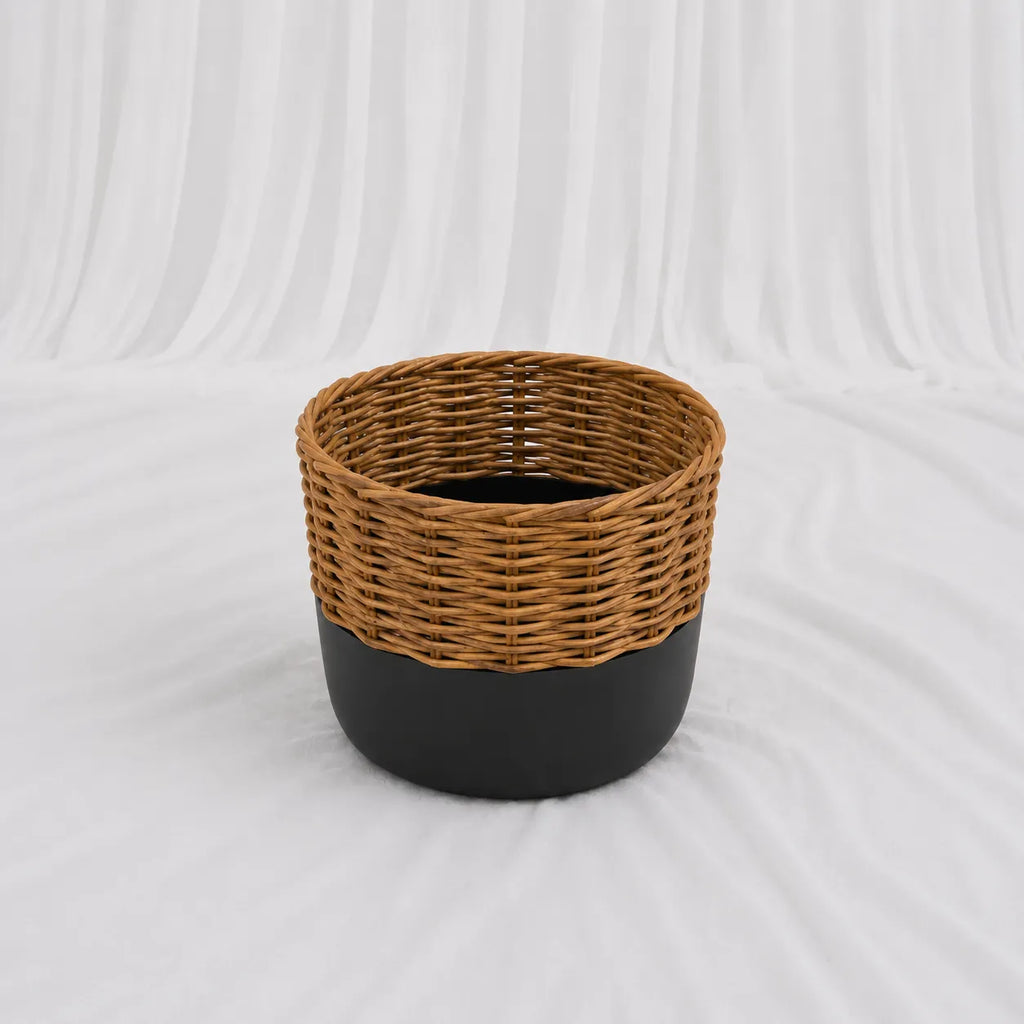Woven Basket Planters – Natural with Black Trim, Set of 3 – Rajpoot Flower House