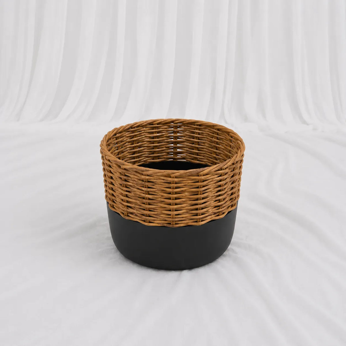 Woven Basket Planters – Natural with Black Trim, Set of 3 – Rajpoot Flower House