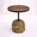 Round Rattan Side Table – Wood Top (56 cm) – Rajpoot Flower House