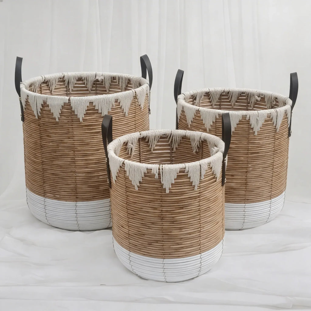 Woven Handle Baskets – Set of 3 (Alternate Weave A) – Rajpoot Flower House