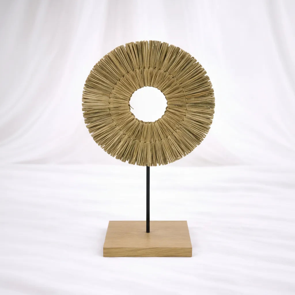 Woven Fan Décor on Wooden Stand (68 cm) – Rajpoot Flower House