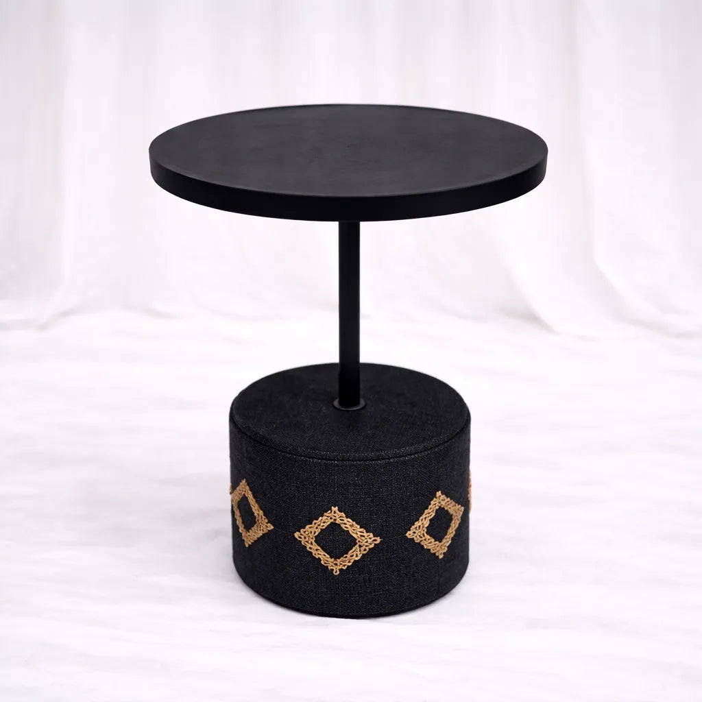 Round Rattan Side Table – Black Top (52 cm) – Rajpoot Flower House