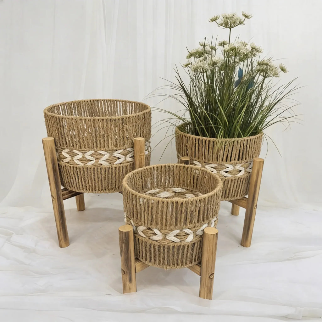 Rattan Plant Stands with Legs – Set of 3 – Rajpoot Flower House
