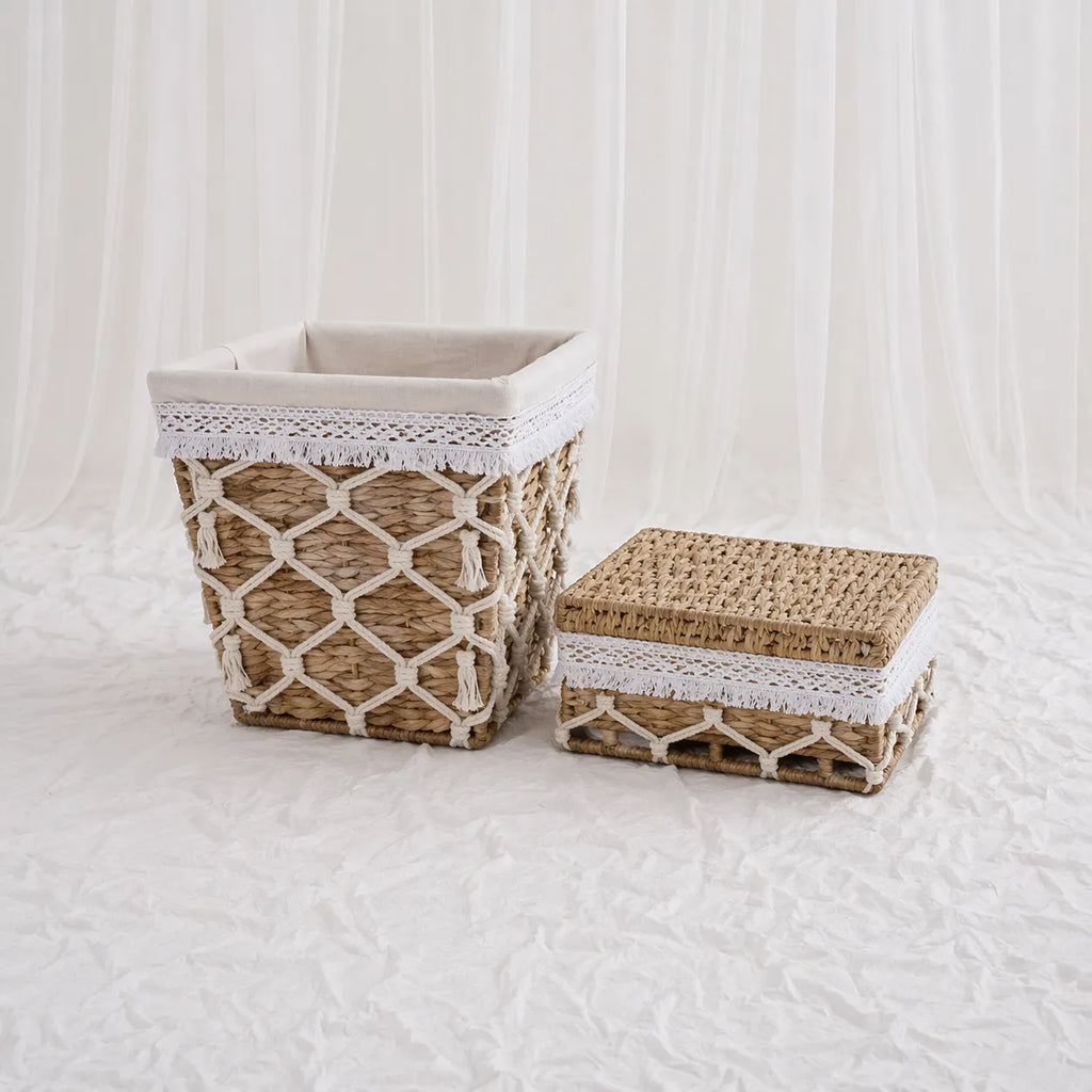 Woven Basket & Lidded Box Set – Alternate Weave – Rajpoot Flower House