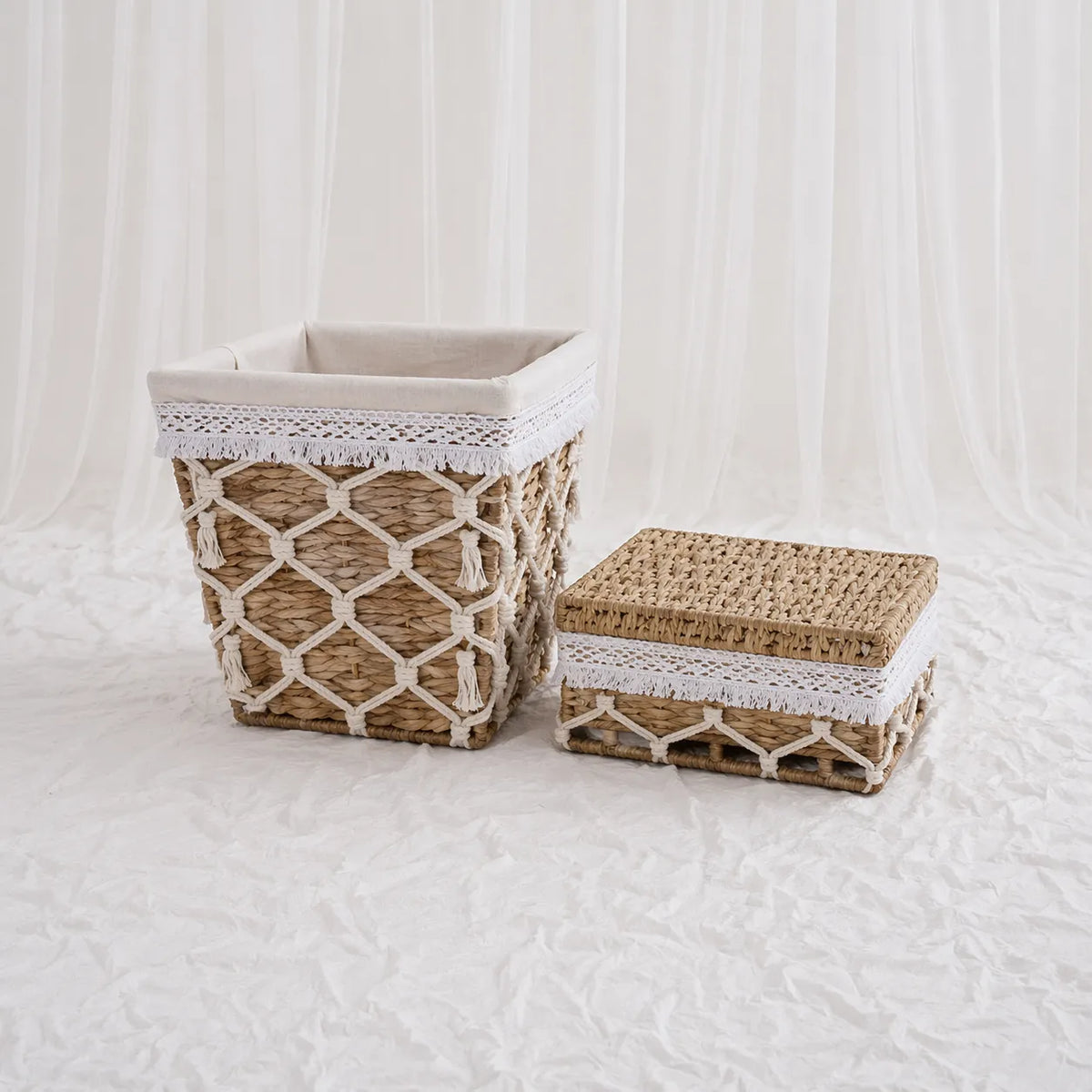 Woven Basket & Lidded Box Set – Alternate Weave – Rajpoot Flower House