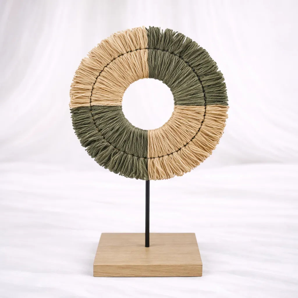Woven Sun Disc on Wooden Stand – Medium (Style A) – Rajpoot Flower House