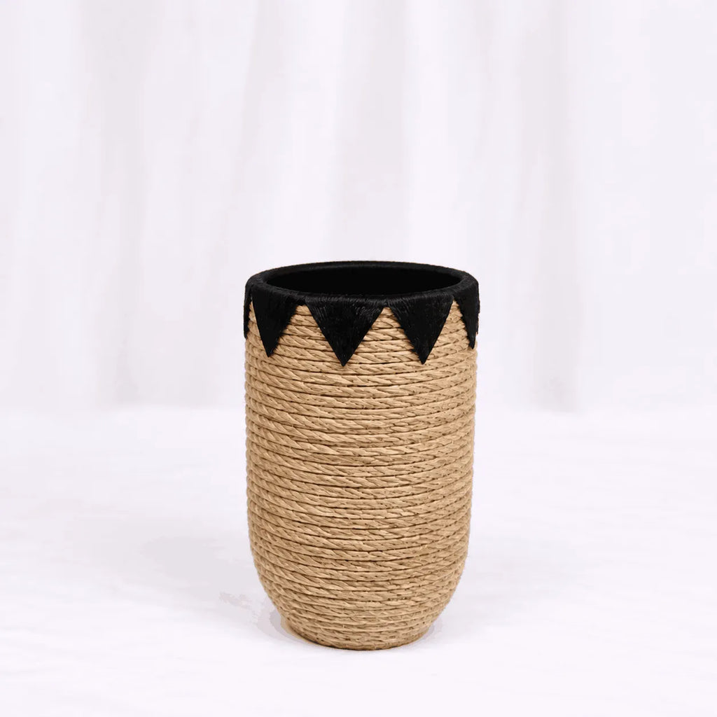 Tall Woven Floor Baskets with Chevron Trim – Set of 2 – Rajpoot Flower House
