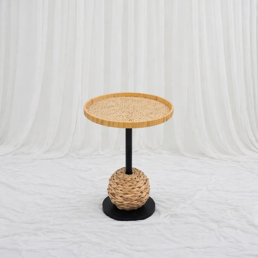 Round Rattan Pedestal Table with Woven Base (55 cm) – Rajpoot Flower House
