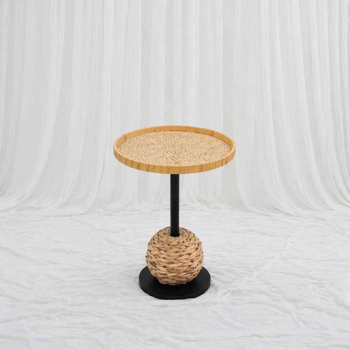 Round Rattan Pedestal Table with Woven Base (55 cm) – Rajpoot Flower House