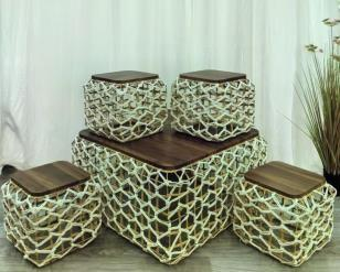 Woven Drum Stools – Set of 5