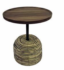 Round Rattan Side Table – Dark Wood Top (52 cm)