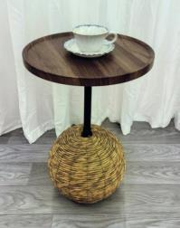 Round Rattan Side Table – Wood Top (56 cm)
