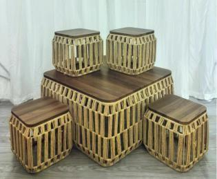 Woven Drum Coffee Tables – Set of 5