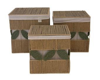 Leaf-Pattern Woven Storage Boxes – Set of 3