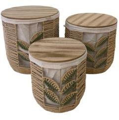Leaf-Pattern Woven Storage Baskets – Set of 3