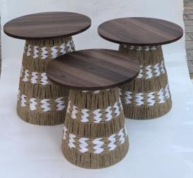 Rattan Nesting Side Tables with Dark Tops – Set of 3