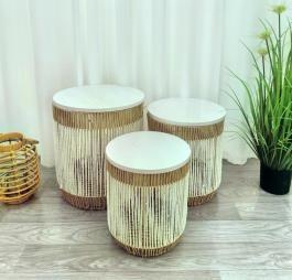 Textured Woven Stools – Set of 3
