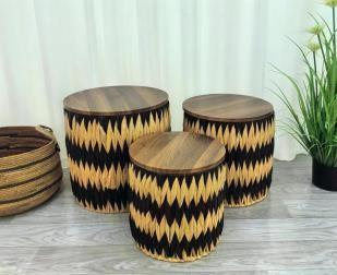 Chevron Woven Stools – Set of 3