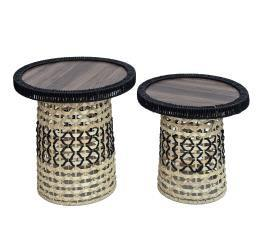 Woven Drum Stool & Side Table – Set of 2