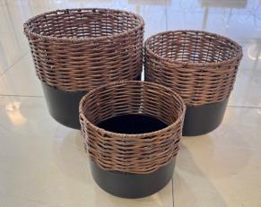 Woven Basket Planters – Dark, Set of 3