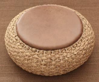 Woven Rattan Pouf Ottoman with Cushion – 3 Sizes