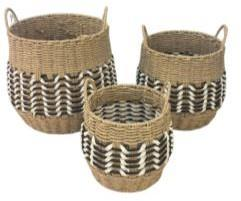 Woven Baskets with Tall Handles – Set of 3